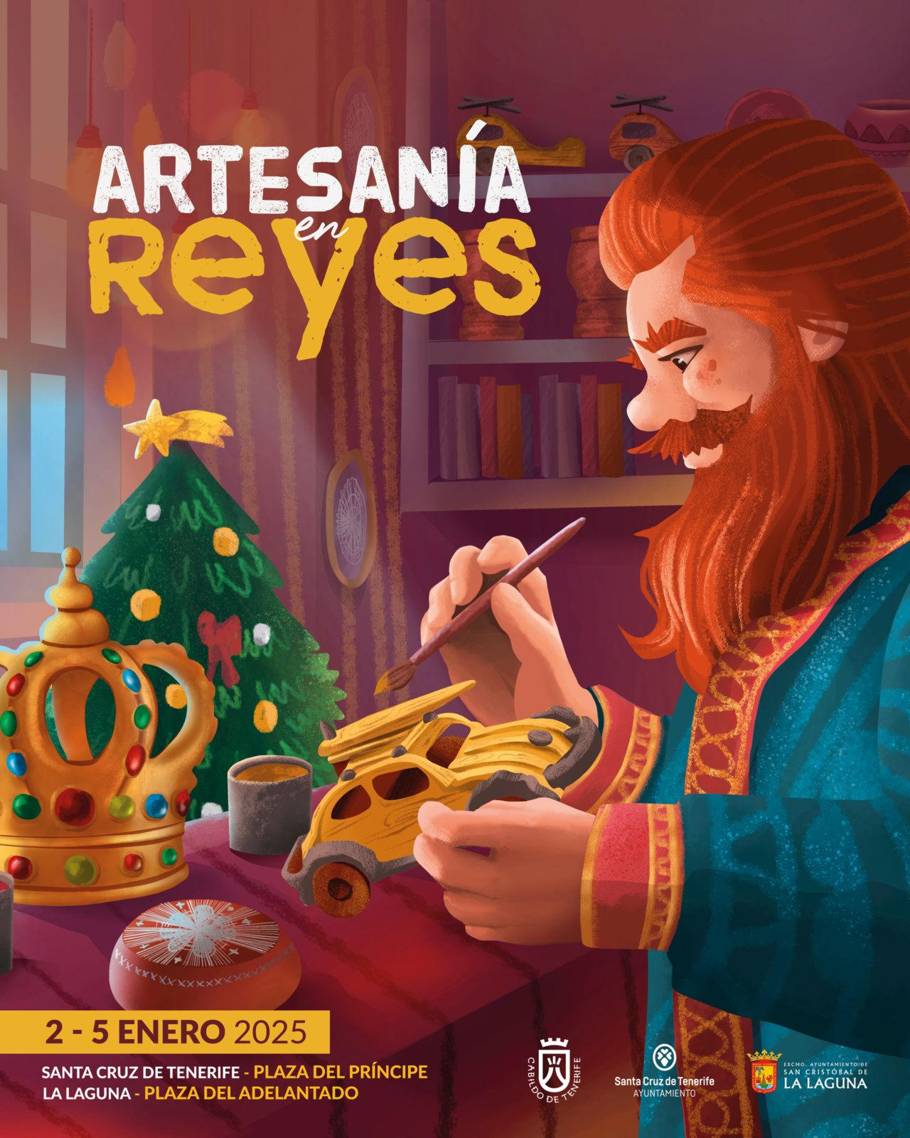 Cartel anunciador del mercadillo de Artesanía en Reyes 2025